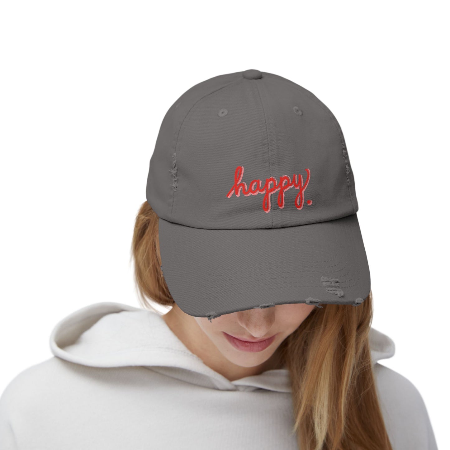 Happy Unisex Distressed Cap